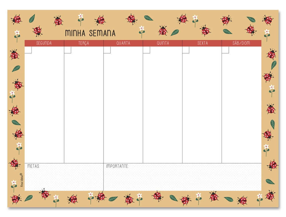 Planner Semanal - Fina Ideia - Joaninha