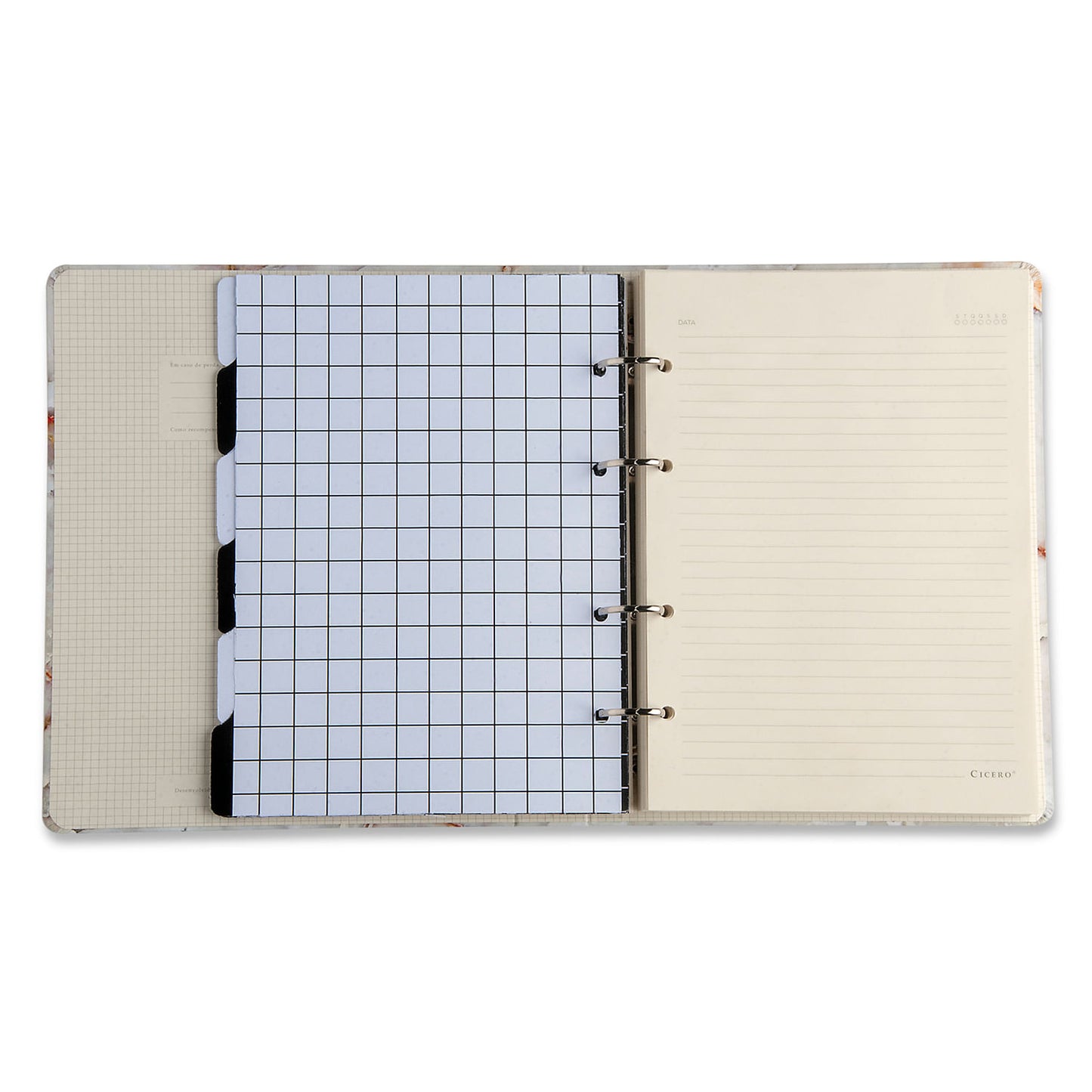 Caderno Criativo Argolado 17x24 Pautado - Cícero - Mármore Preto