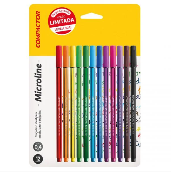 Caneta Fineliner - Compactor - Microline 12 Cores