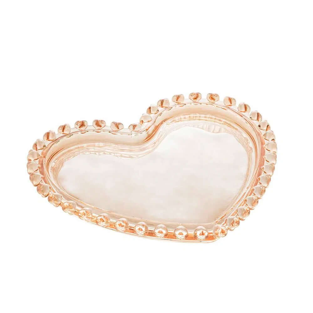Prato para Sobremesa de Cristal - Lyor - Coração Âmbar Metalizado 18x15,5x2cm