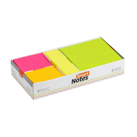 Bloco Adesivo - BRW - Smart Notes Neon Caixa c/ 4 Blocos de 80 Folhas