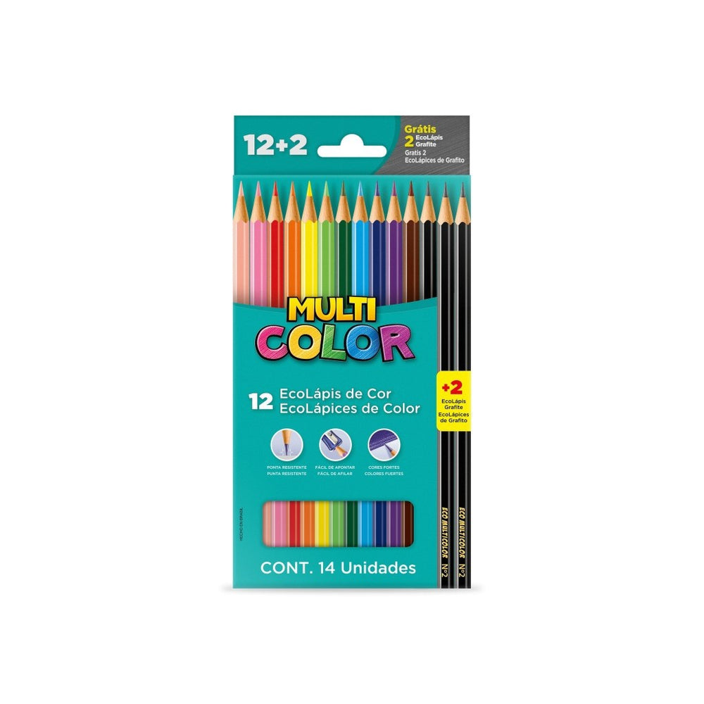Lápis de Cor - Multicolor - 12 Ecolápis de Cor + 2 Ecolápis Grafite