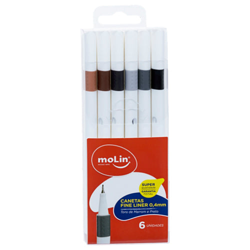 Caneta Fineliner - Molin - Tons de Marrom e Preto 6 Cores 0.4mm
