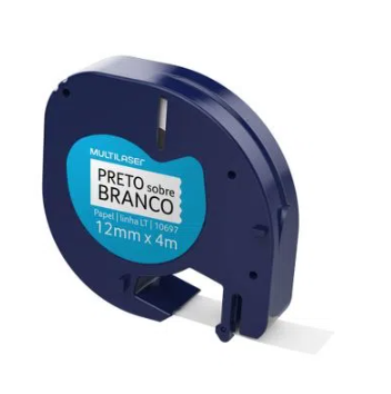 Fita para Rotulador Dymo Letratag - Multilaser - Preto sobre Branco Papel 12mm