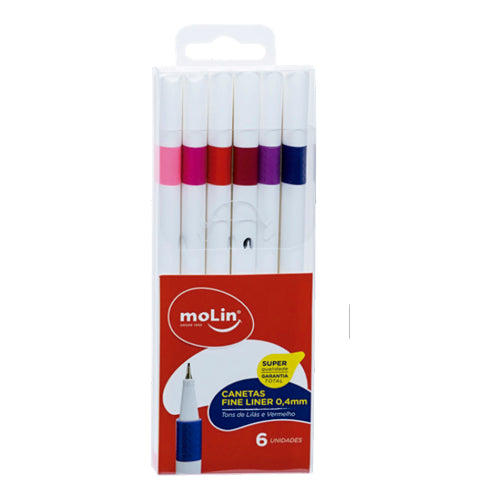 Caneta Fineliner - Molin - Tons de Lilás e Vermelho 6 Cores 0.4mm