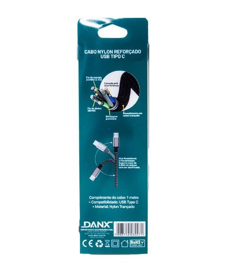 Cabo Tipo C Nylon - Danx - USB 2.4A 1m