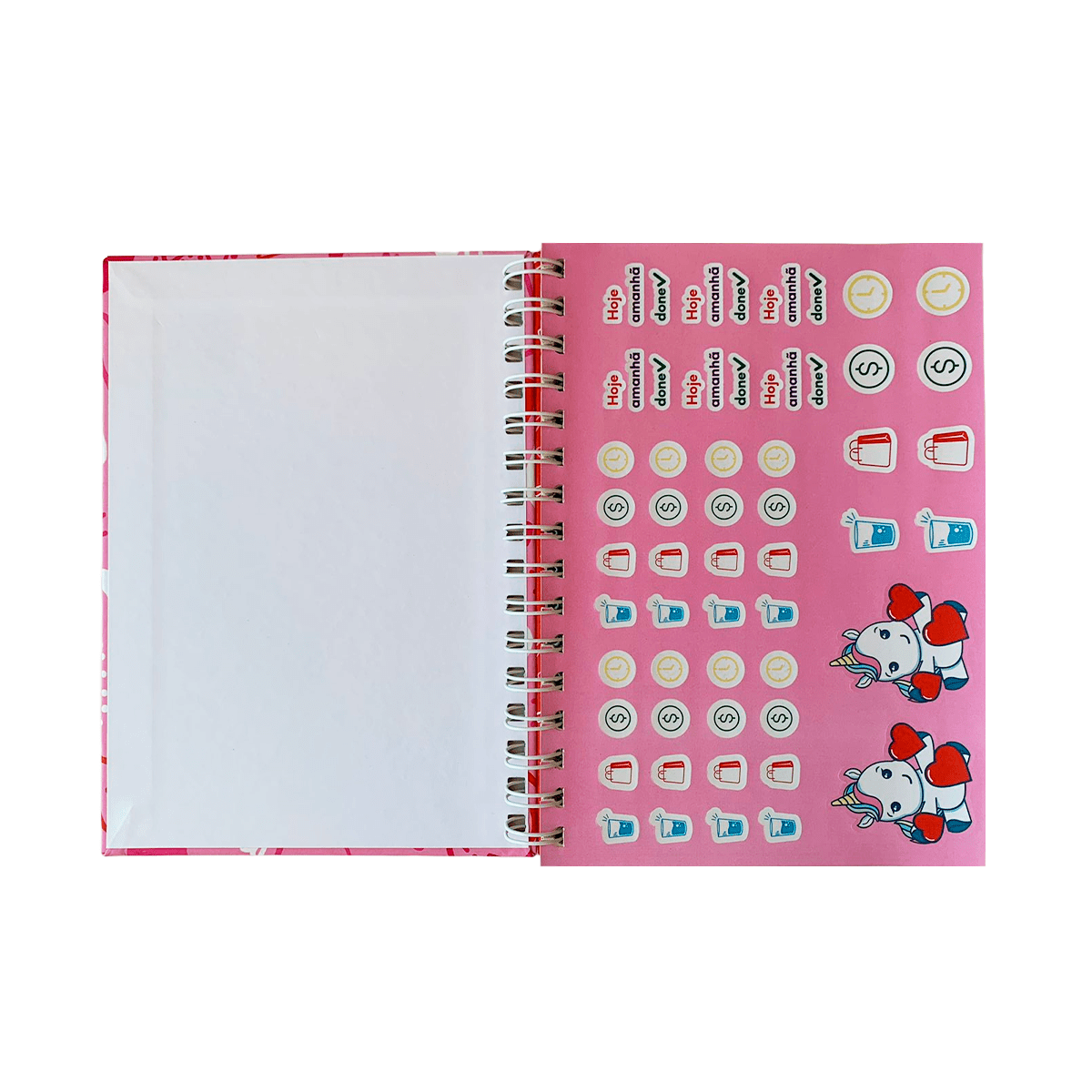 Caderno Flow A5 Pontado - Papelaria Unicórnio - Pink Mood Rosa Claro c/ Adesivos