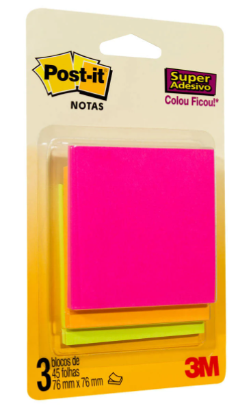 Bloco de Notas Adesivas - Post-it 3M - Cascata 3 Blocos c/ 45FLS 76 x 76mm