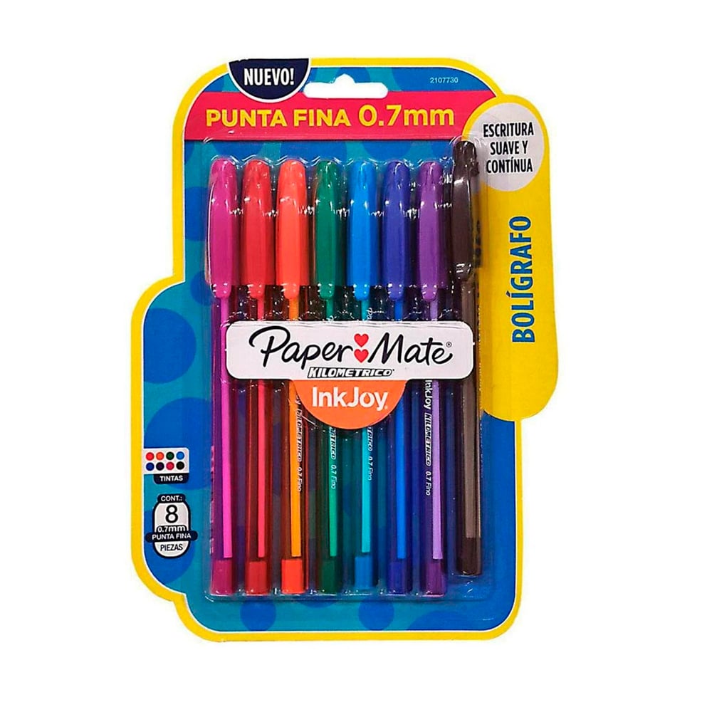 Caneta Esferográfica - Paper Mate - Ponta Fina 0.7mm Km 100 8 Cores