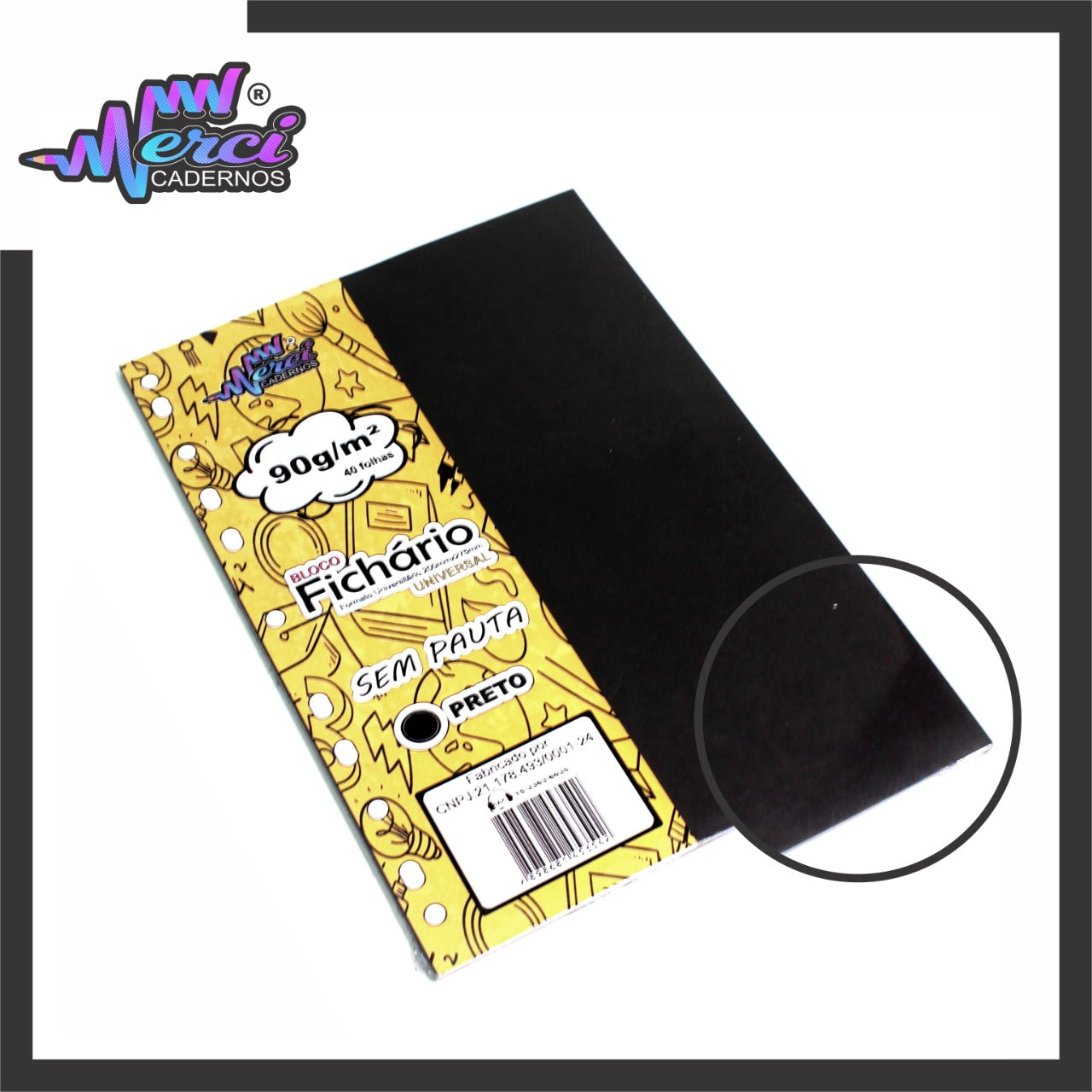 Bloco Fichário - Merci - Universitário Universal Sem Pauta Preto 40 Fls.