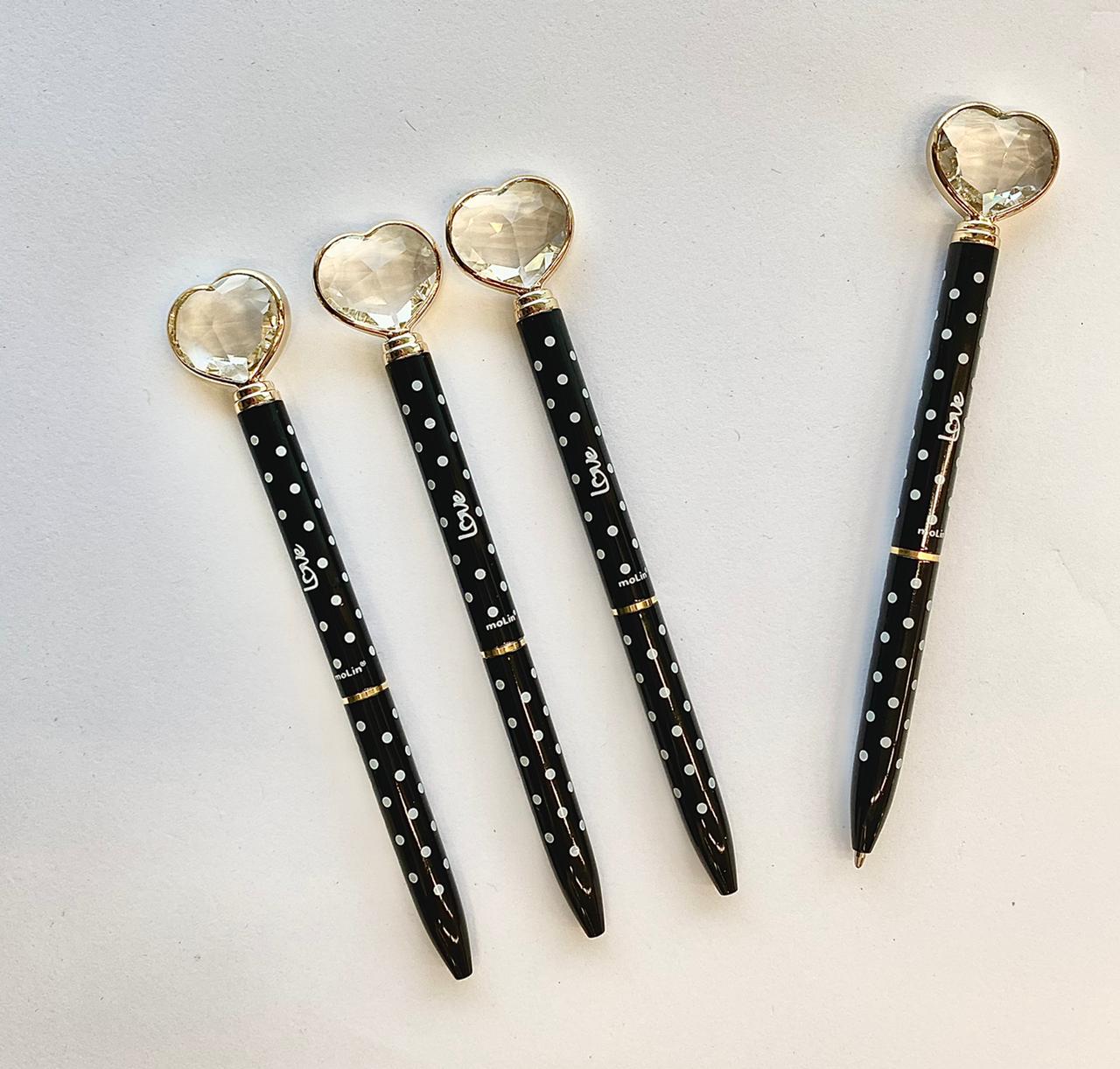 Caneta Esferográfica - Molin - Coração de Diamante Poa Preta