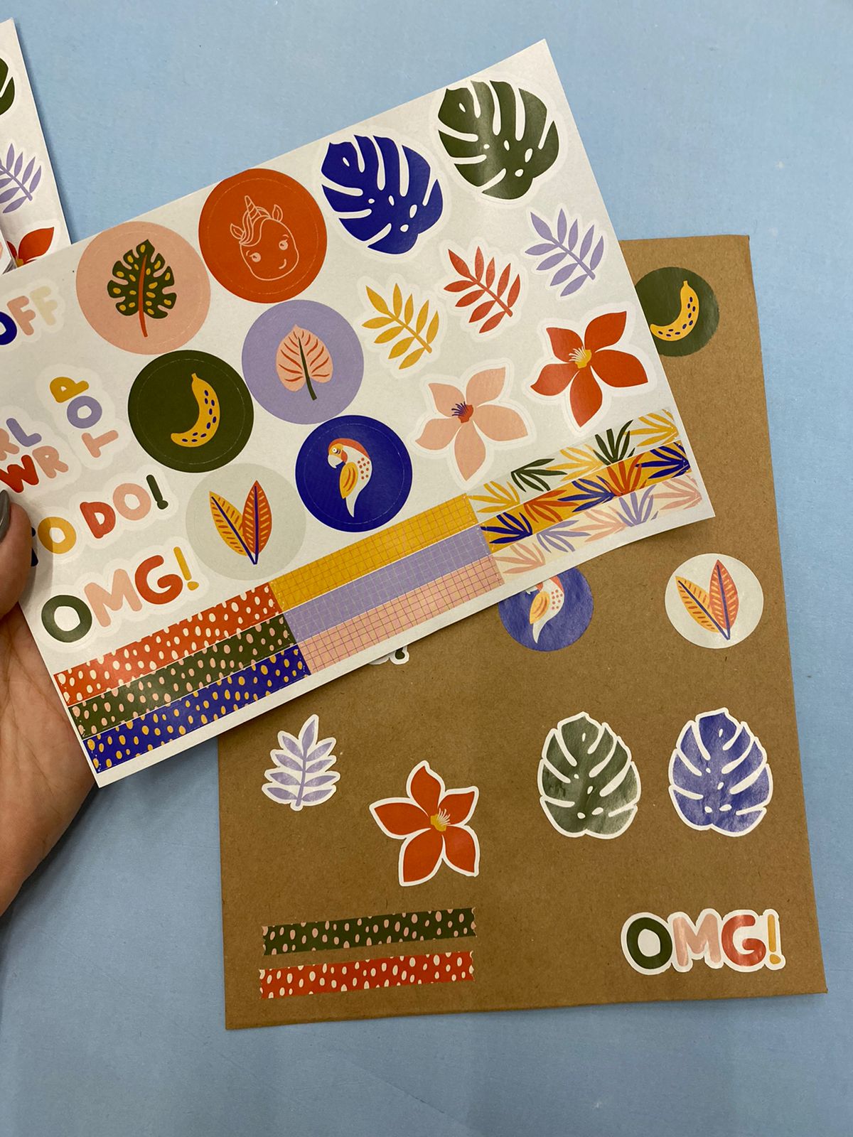 Cartela de Adesivos - Papelaria Unicórnio - Paleta Tropical