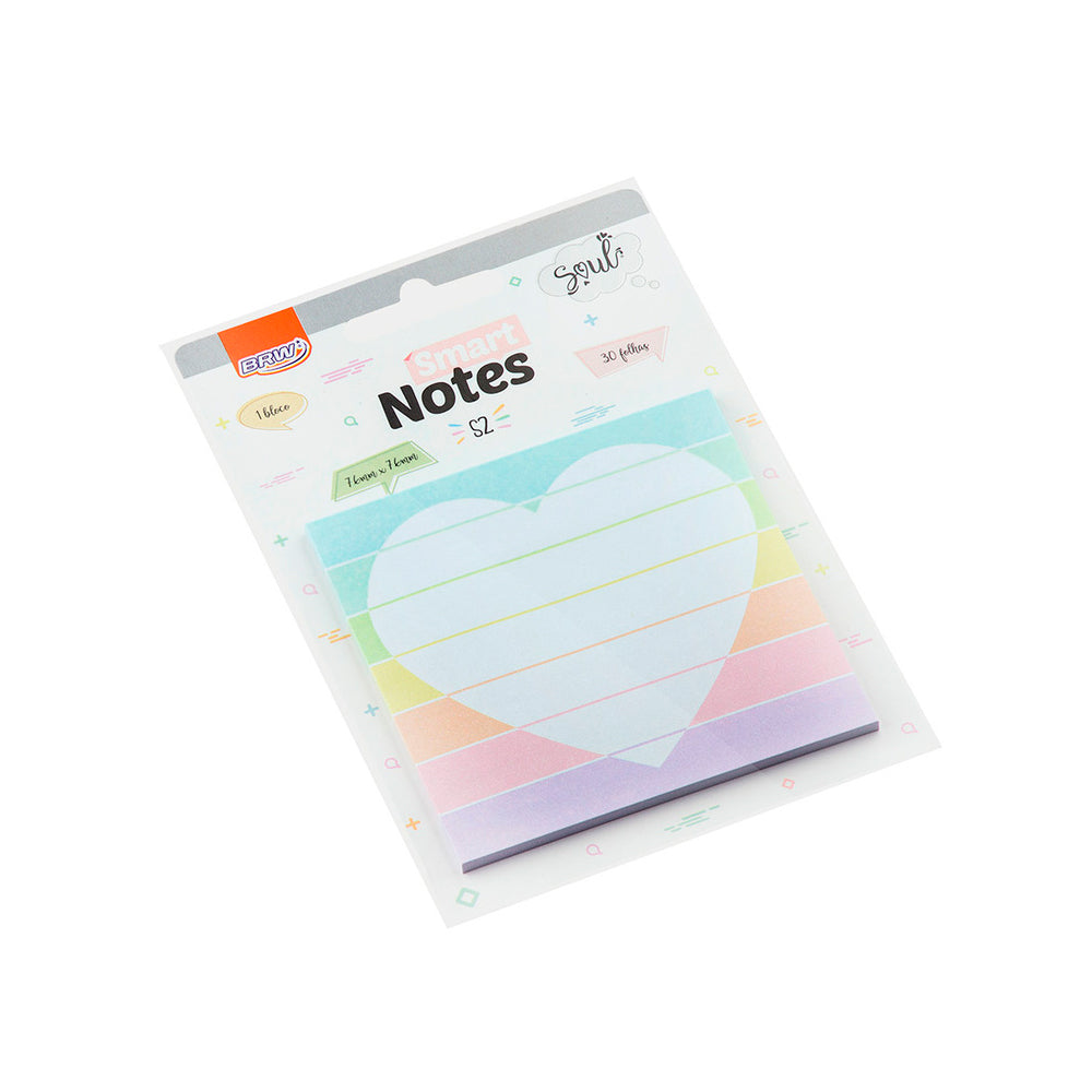 Bloco Adesivo Smart Notes - BRW - Coração Pautado 30 Folhas 76x76mm