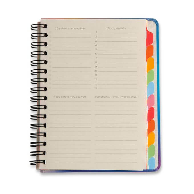 Planner Wire-o - Cícero - Todas Juntas Arcoiris 14,8x21 - Mensal e Semanal