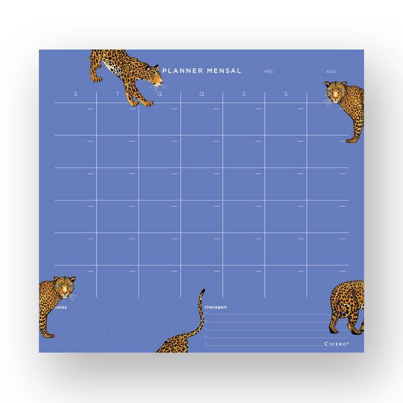 Planner Permanente Mensal - Cícero - Onças Azul 29,7 x 27cm