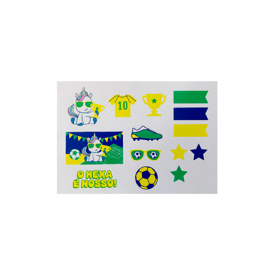 Cartela de Adesivos - Papelaria Unicórnio - Viagem para a Copa do Mundo A6