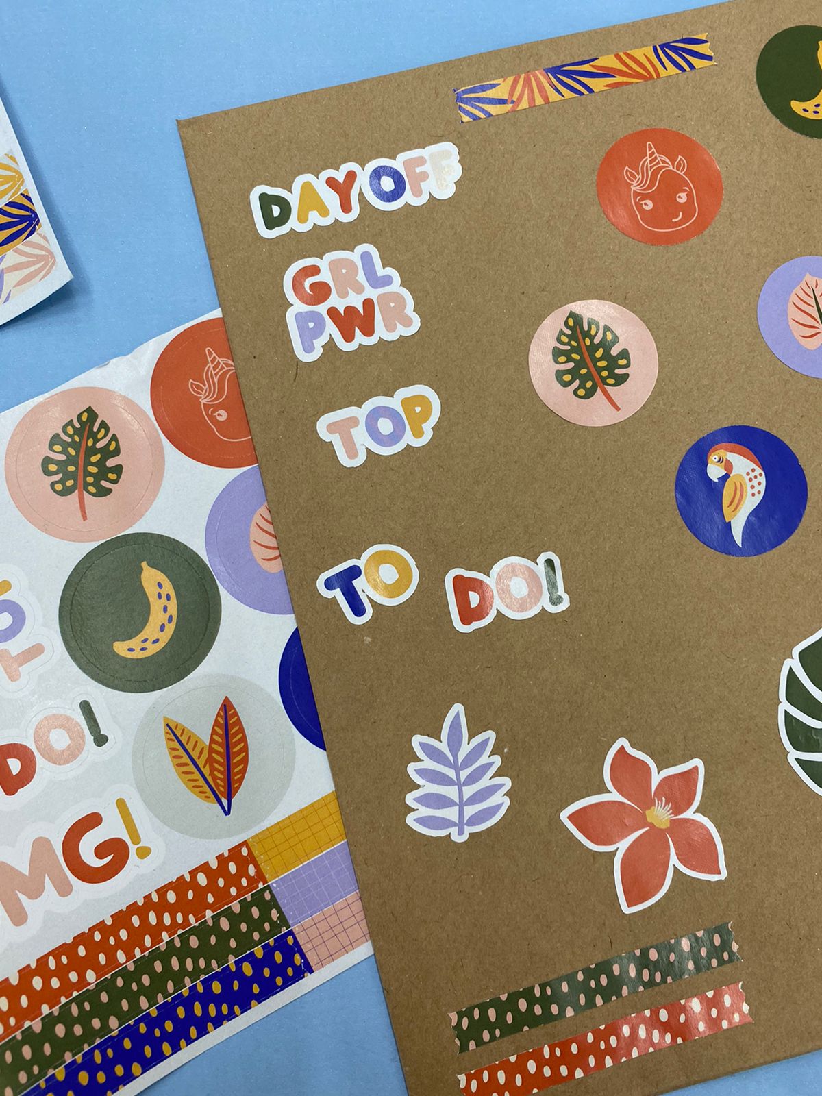 Cartela de Adesivos - Papelaria Unicórnio - Paleta Tropical