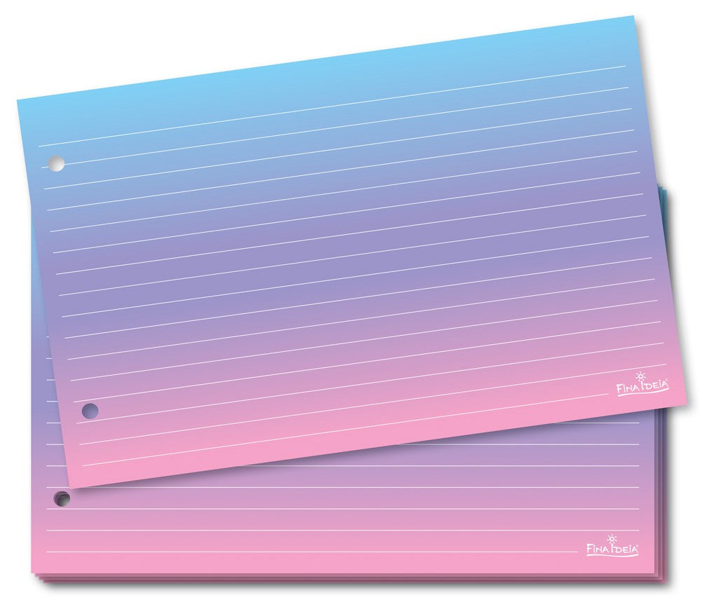 Fichas - Fina Ideia - Degradê Rosa - Pautas Brancas - 50 fichas - 20,4 x 12,8 cm