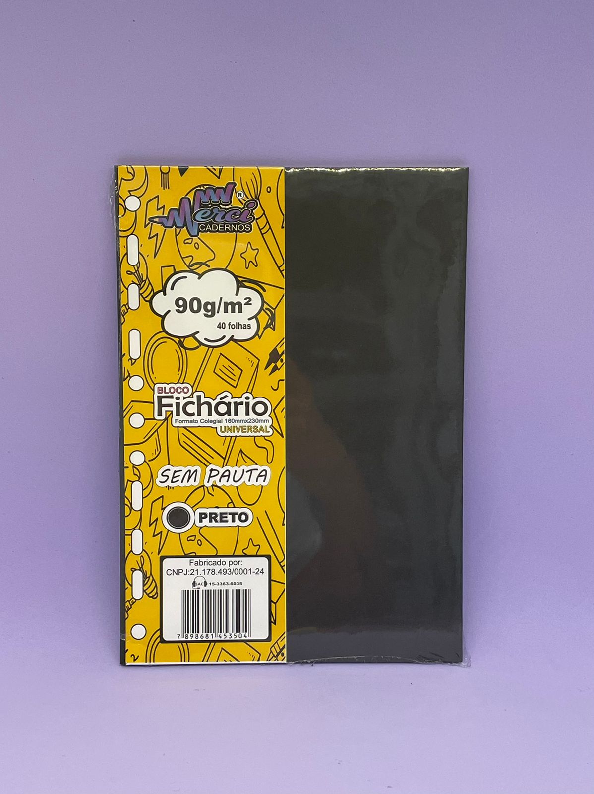 Bloco Fichário - Merci - Colegial Universal Sem Pauta Preto 40 Fls.