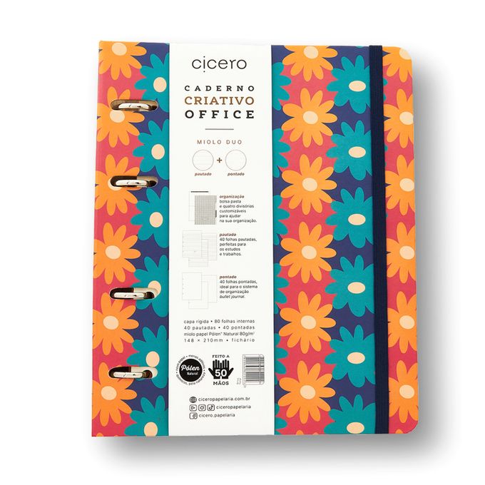 Caderno Criativo Argolado Office Duo - Cícero - Brisa Pautado & Pontado A5 Floral
