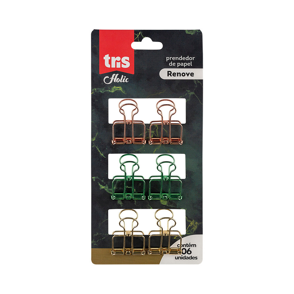 Binder Clips - Tris - Renove Holic Mineral 25mm Blister c/ 6 Unidades