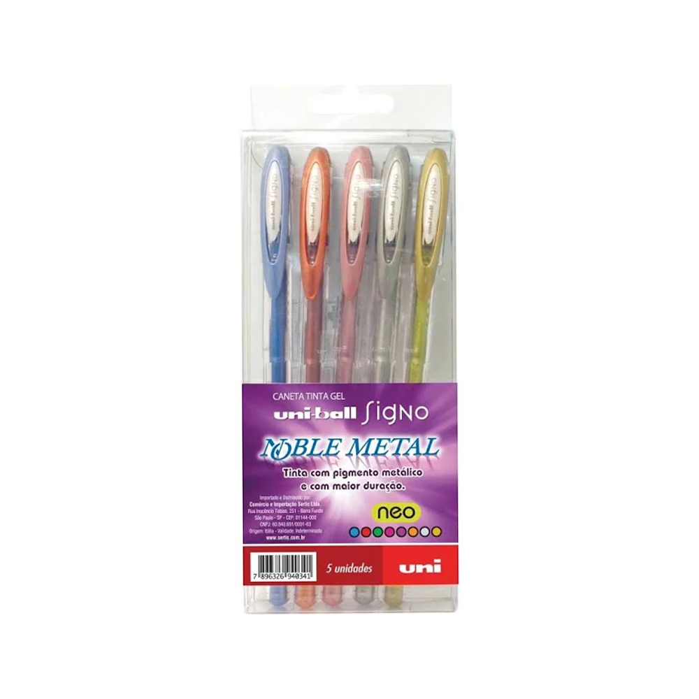Caneta Gel - Uni-ball - Signo Noble Metal Estojo c/ 5 Cores