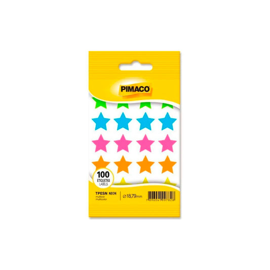 Etiquetas Estrela Multicolor Neon - Pimaco - 100 Etiquetas Ø 18,79mm