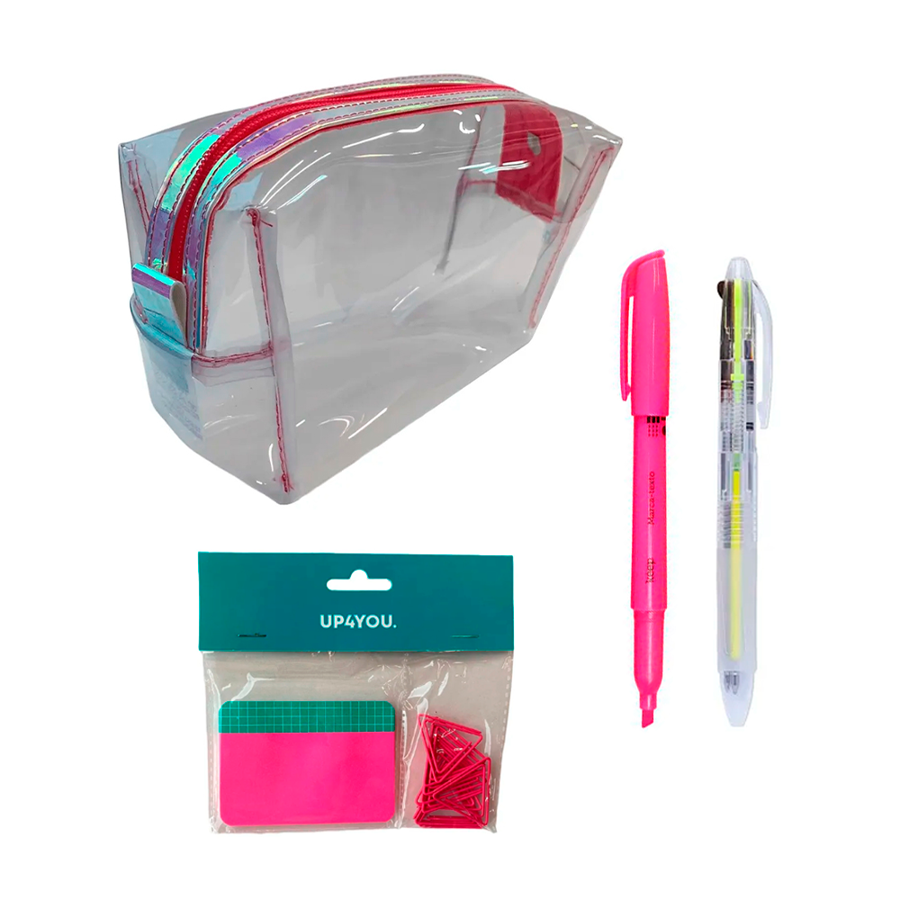 Kit Estojo Case Completo Rosa Transparente - 4 Itens