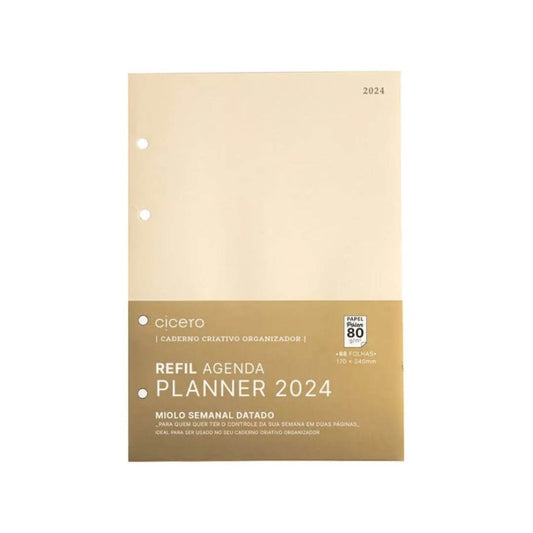 Refil Planner Argolado - Cícero - 88 Fls Pólen 2024 Semanal 17X24