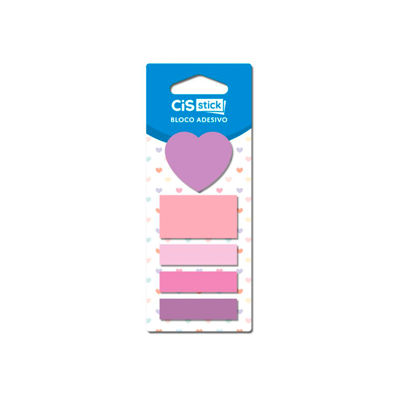 Bloco Adesivo - CIS Stick - Decorado Coração 5 Blocos com 20 Folhas