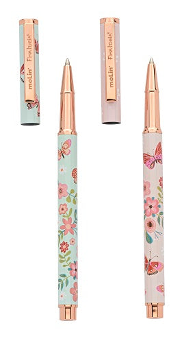Caneta Esferográfica Metálica - Molin - Borboletas - Rosa - 1.0mm