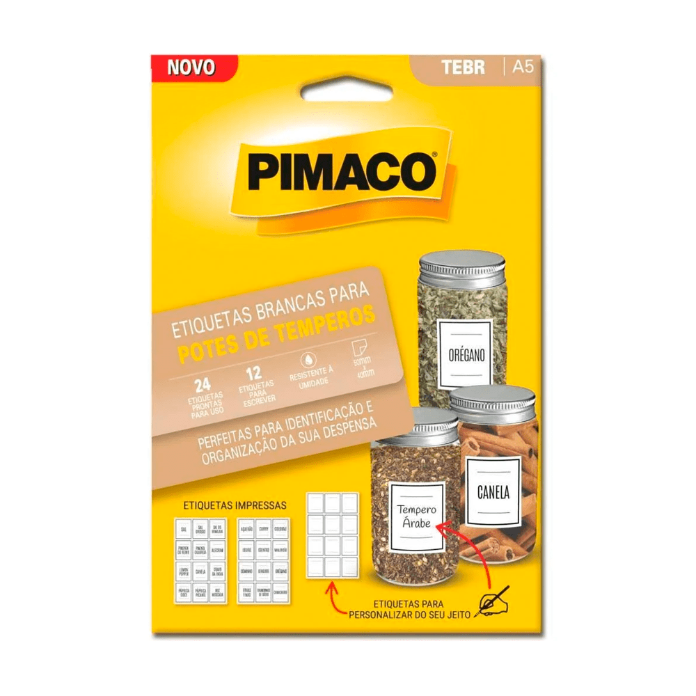 Etiqueta para Potes de Temperos - Pimaco - Etiquetas Impressas e para Personalizar 3 Folhas A5