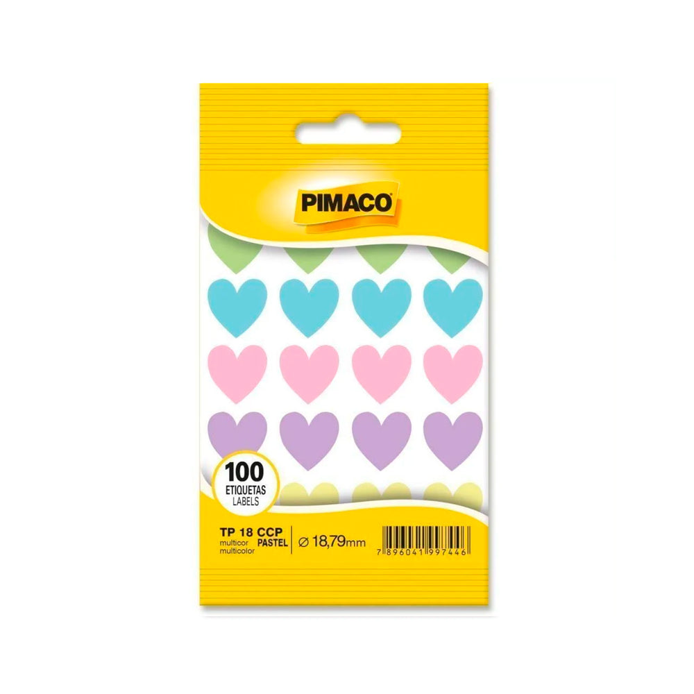 Etiquetas Coração Multicolor Pastel - Pimaco - 100 Etiquetas Ø 18,79mm