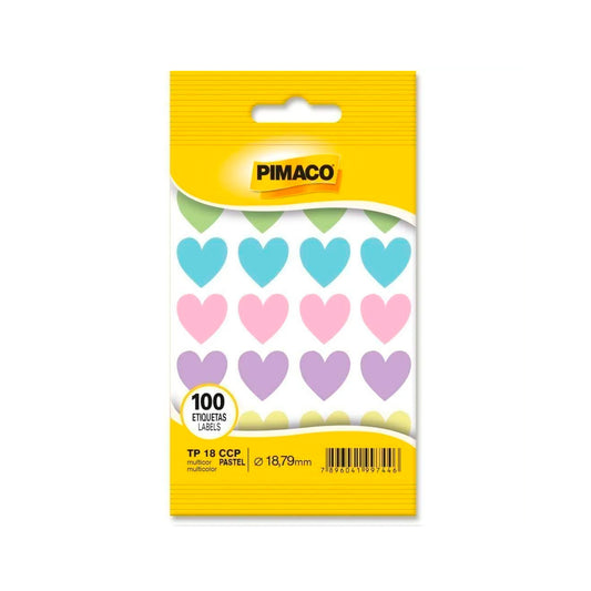 Etiquetas Coração Multicolor Pastel - Pimaco -  100 Etiquetas  Ø 18,79mm