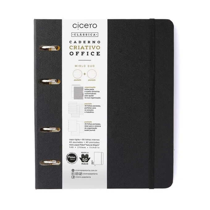 Caderno Criativo Argolado - Cícero - Office Duo Clássica Pautado & Pontado A5 Preto