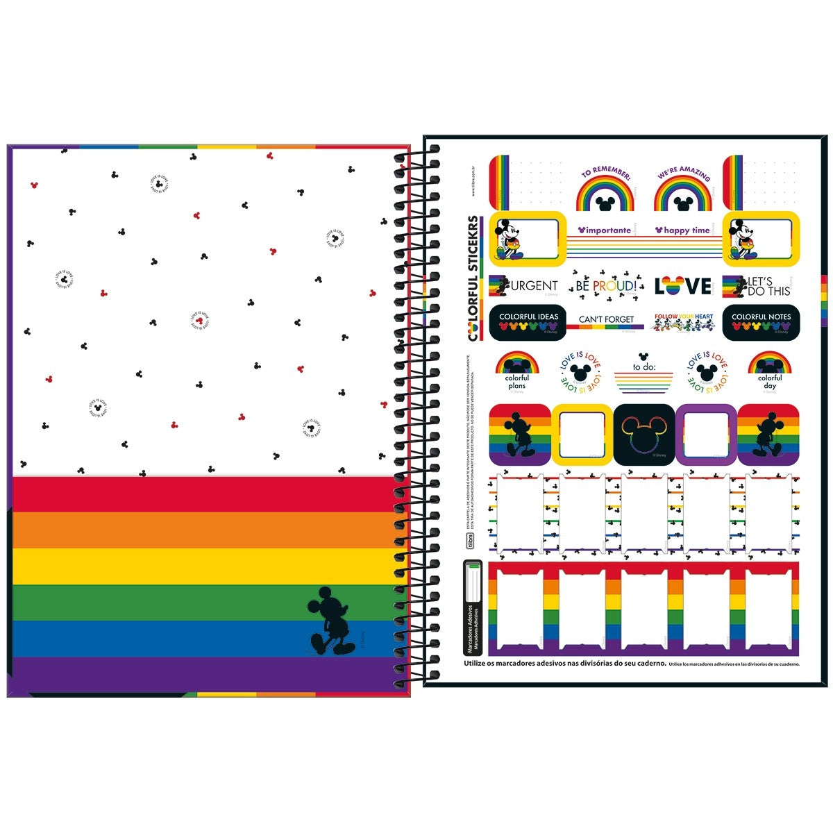 Caderno Universitário - Tilibra - Mickey Rainbow 80 Folhas