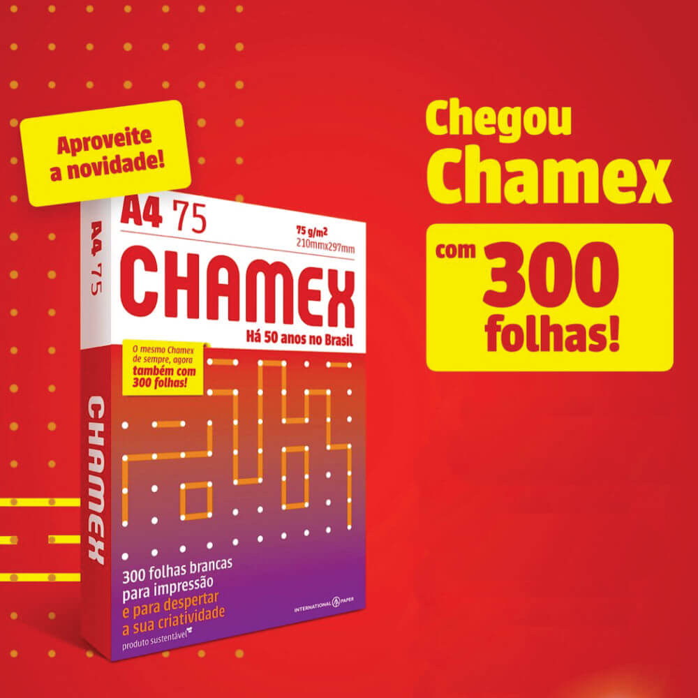 Papel A4 - Chamex - 210x297 75g/m² Pacote c/ 300 Folhas - verso