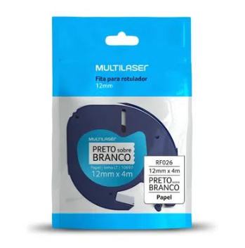 Fita para Rotulador Dymo Letratag - Multilaser - Preto sobre Branco Papel 12mm