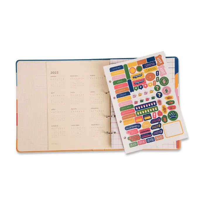 Caderno Criativo Argolado -Cícero - Pólen Pautado 17x24 Flores Marinho