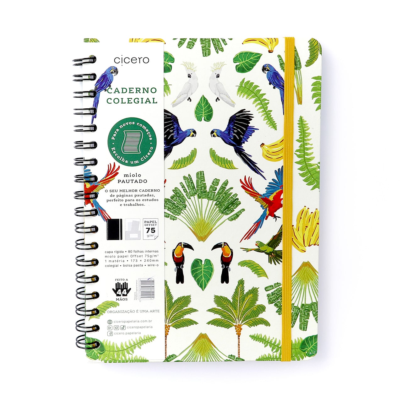 Caderno Wire-o 17x24cm - Cícero - Pautado Pássaros Floresta Tropical Branco