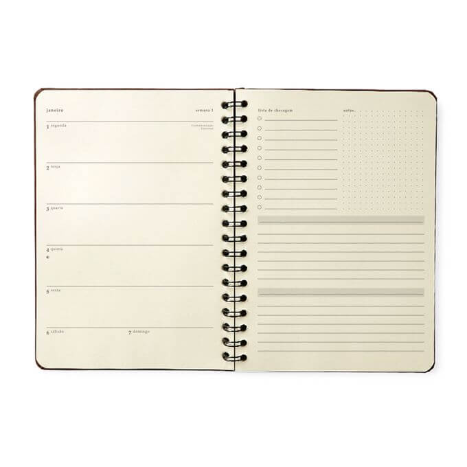 Planner Wire-o 2024 - Cícero - Clássica Semanal Checklist 17x24 Café