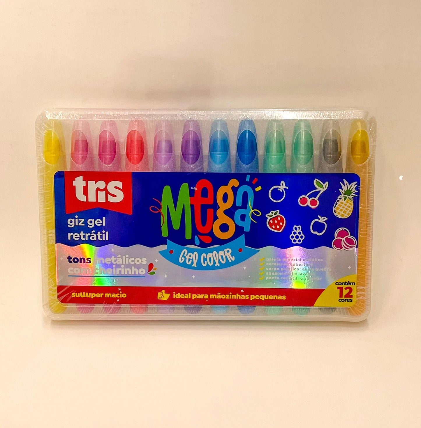 Giz Gel - Tris - Retrátil 12 Cores Tons Metálicos com Cheirinho
