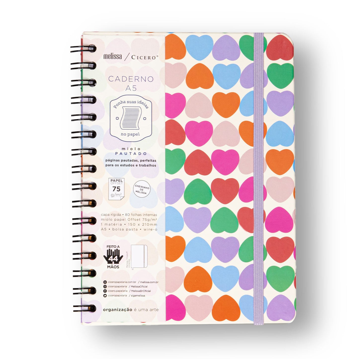 Caderno A5 Wire-o - Cícero - Melissa Pautado Corações