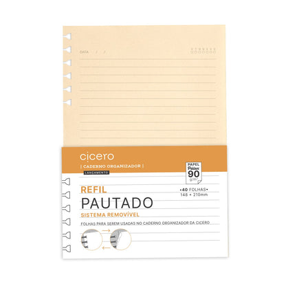 Refil Caderno Organizador - Cícero - Pautado 40 folhas Pólen 90g A5