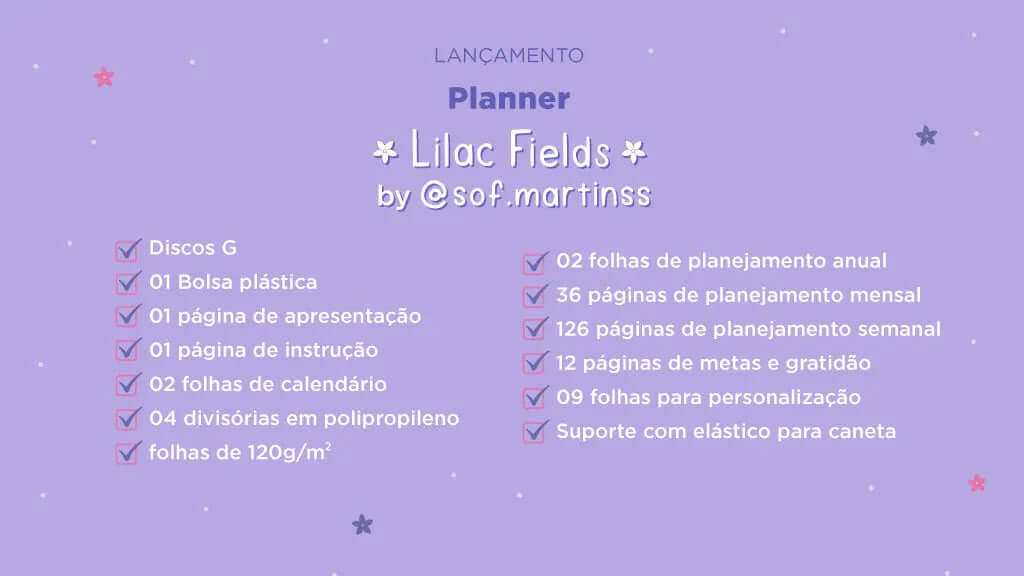 Planner Permanente - Caderno Inteligente - Lilac Fields By Sof 104 Folhas 120g/m²