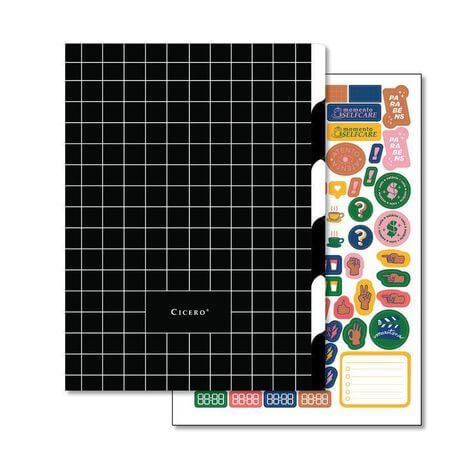 Refil Divisórias Caderno Criativo Argolado 17x24 - Cícero - P&B c/ Folha de Adesivos