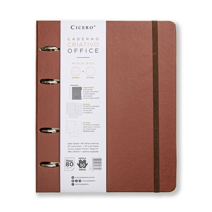 Caderno Criativo Office Argolado Pautado e Pontado - Cícero - A5 Café