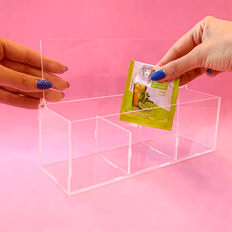 Caixa Acrílica Organizadora - Papelaria Unicórnio - 3 Divisórias