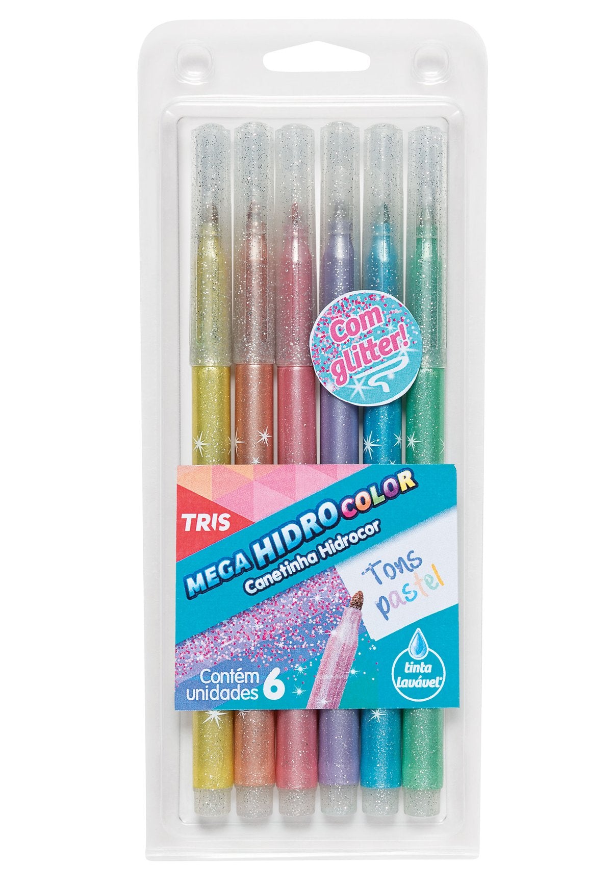 Canetinha Hidrocor - Tris - Mega Hidro Color - Tons Pastel - Com Glitter
