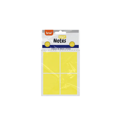 Blocos de Notas Adesivas - BRW - Smart Notes Neon 4 Bl 38mm x 51mm